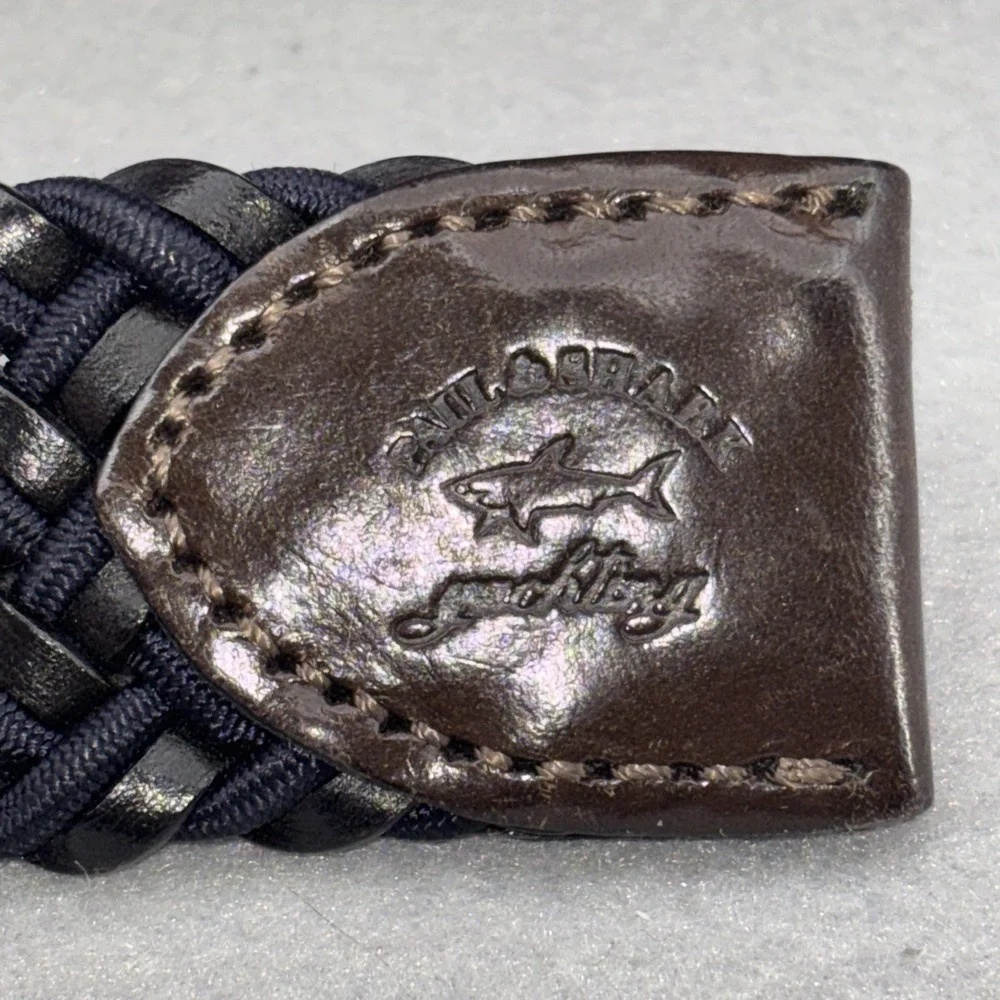 Paul & Shark Men's Braided Leather Stretch Belt Sz 115 XL (42-44) Black Blue EUC